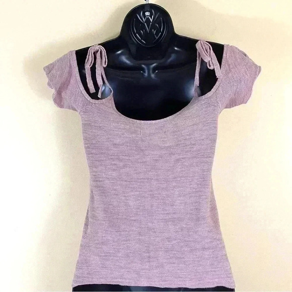 American Eagle Pink Heathered Cold Shoulder Fit And Flare Cropped Top Size XS - Picture 8 of 9